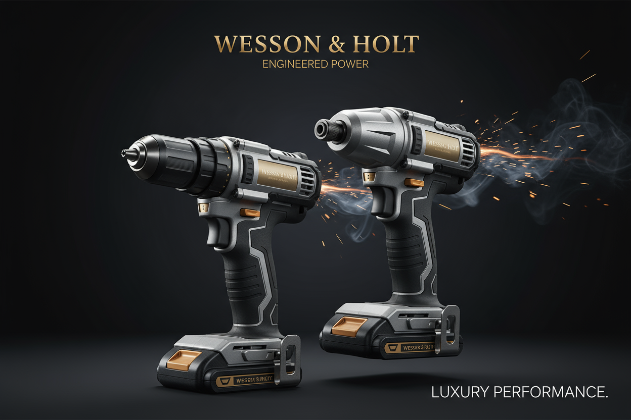 High end image banner for the brand 'Wesson & Holt' selling power tools